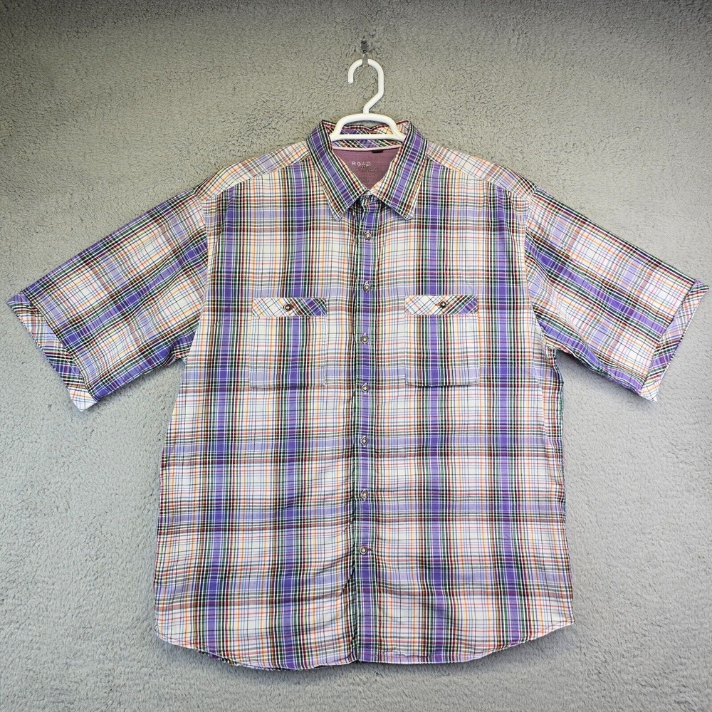 Road Less Traveled Button-Up Shirt Men's 2XL XXL Purple Plaid Eclectic Grandpa
